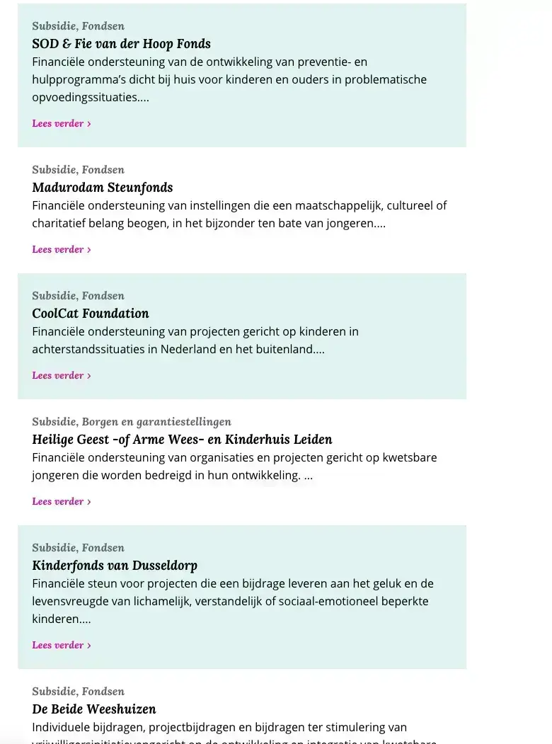 Lijst met fondsen kinderen
